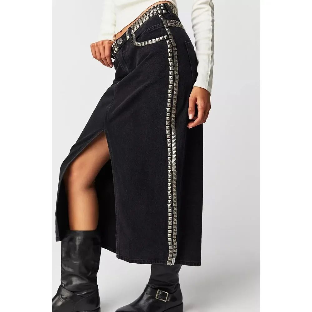 Free People One Teaspoon Black Oak Studded Rocko Skirt $318